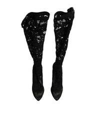 Dolce & Gabbana Black Pumps Taormina Lace Socks Boots Shoes - EU37.5/US7