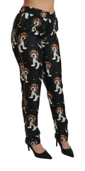 Dolce & Gabbana Black Puppy Dog Mid Waist Skinny Silk Pants - IT42|M - Trousers