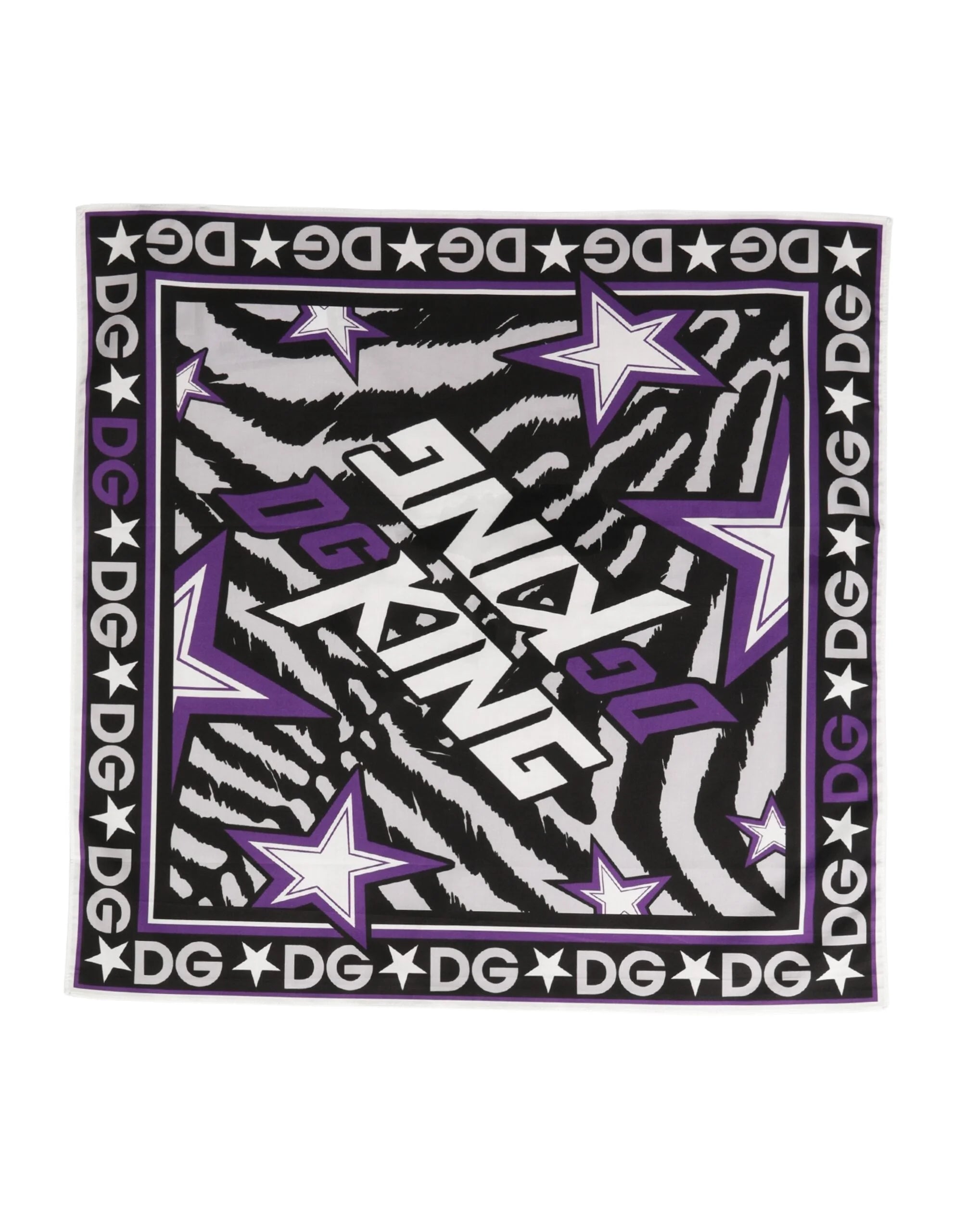 Dolce & Gabbana Black Purple DG King Cotton Foulard 51cm x 49.5cm Scarf