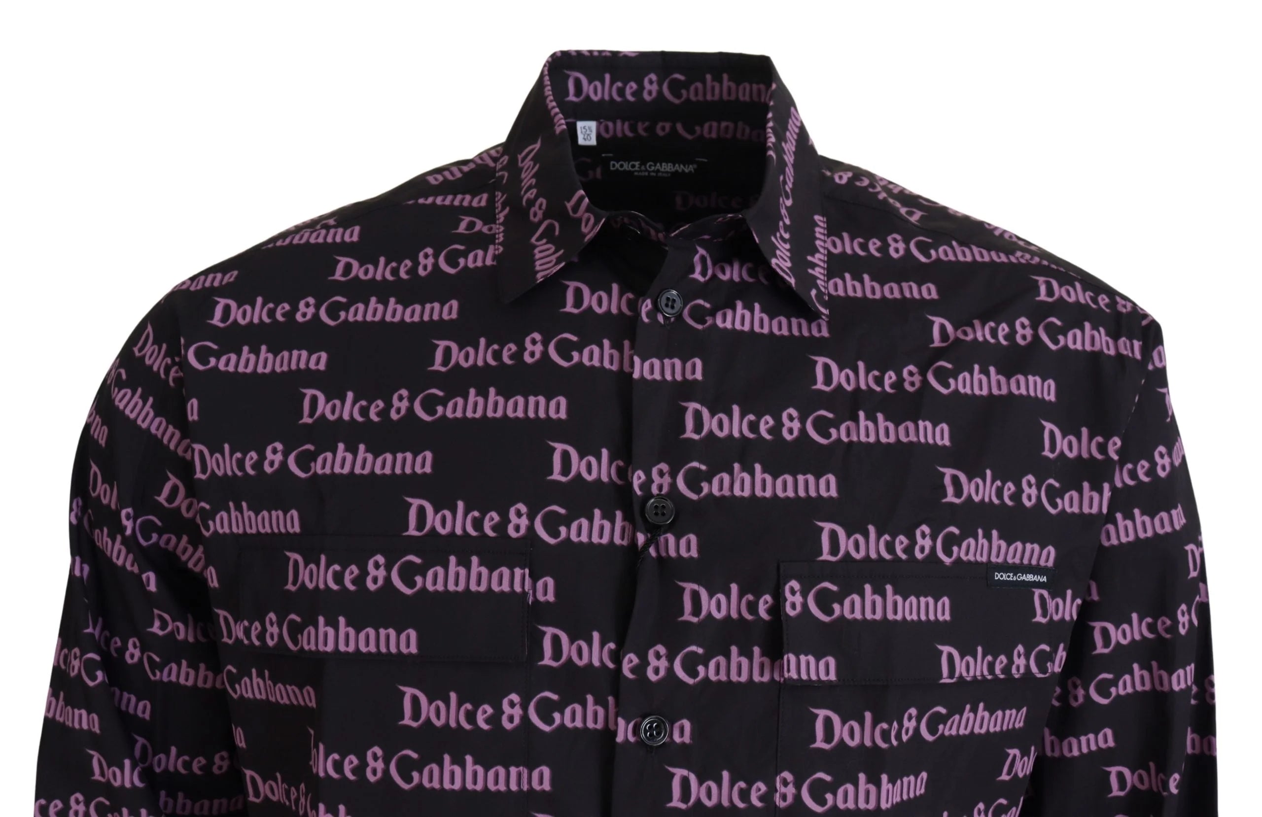 Dolce & Gabbana Black Purple Logo Slim Dress Formal Shirt - IT39 | S - Shirts