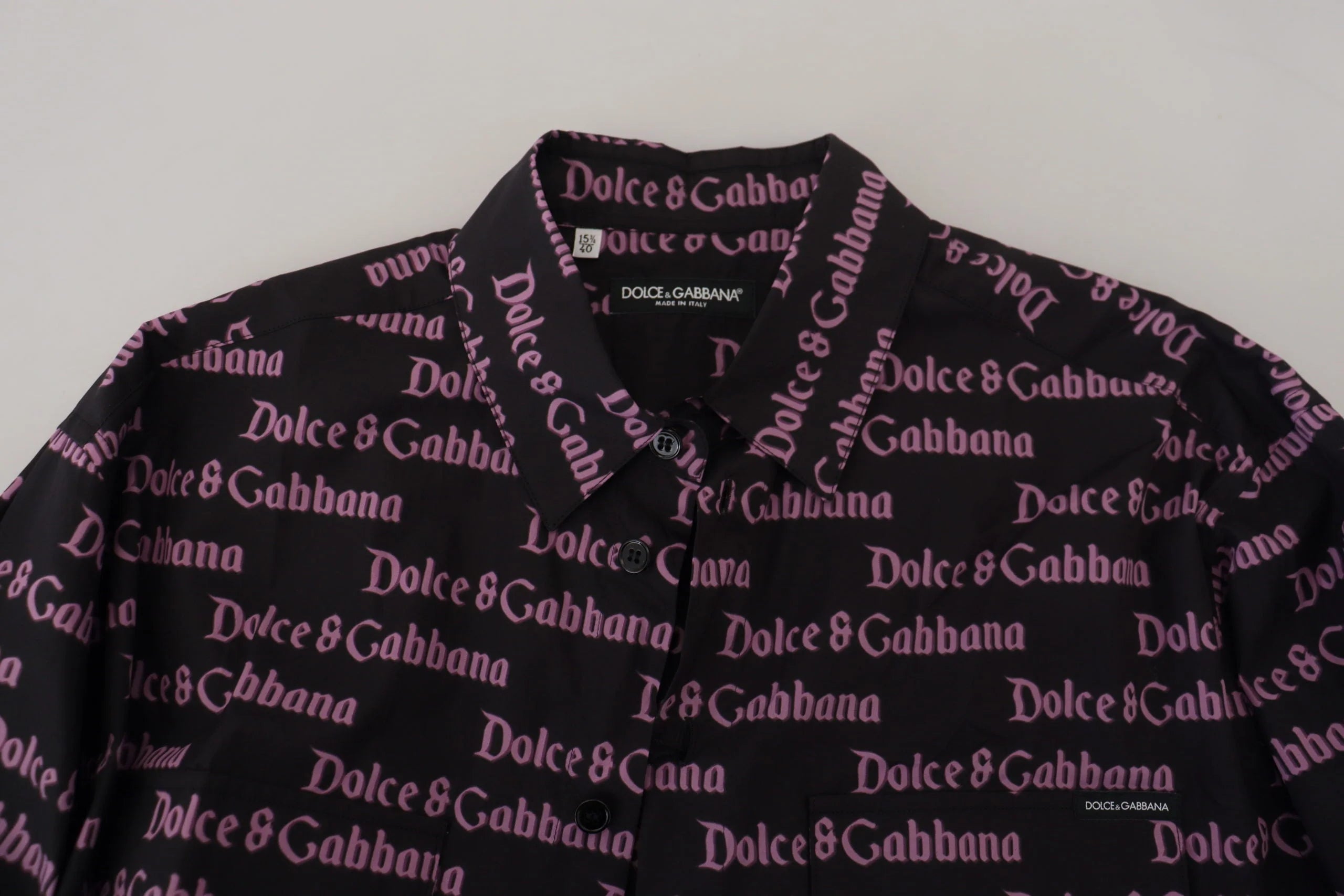 Dolce & Gabbana Black Purple Logo Slim Dress Formal Shirt - IT39 | S - Shirts