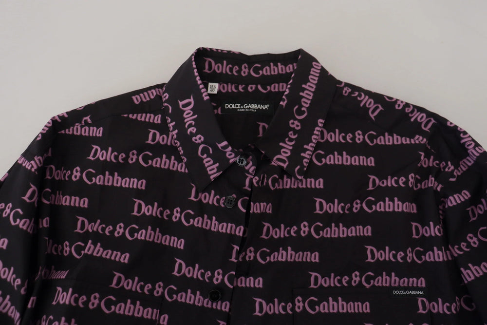 Dolce & Gabbana Black Purple Logo Slim Dress Formal Shirt - IT39 | S - Shirts