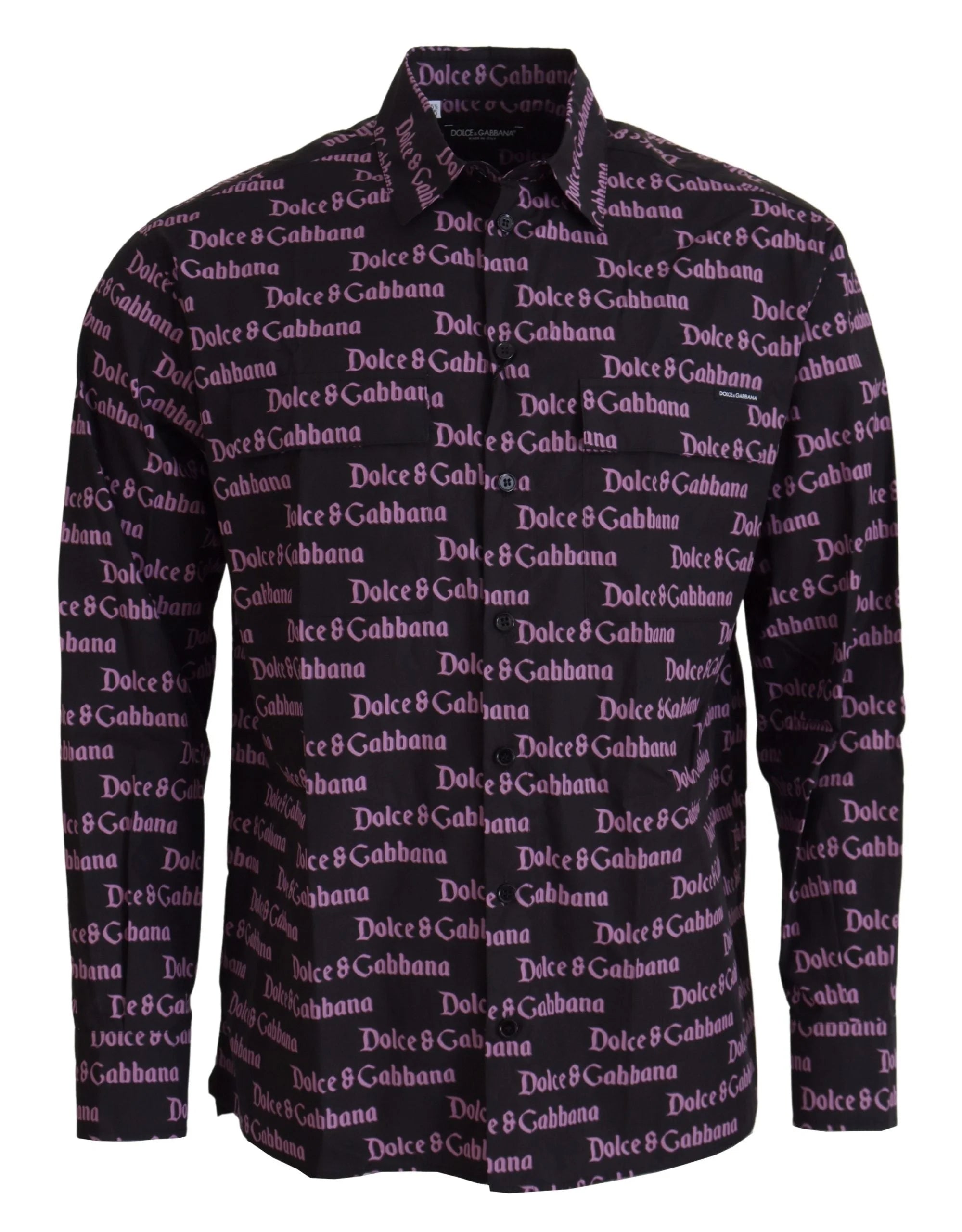 Dolce & Gabbana Black Purple Logo Slim Dress Formal Shirt - IT39 | S - Shirts