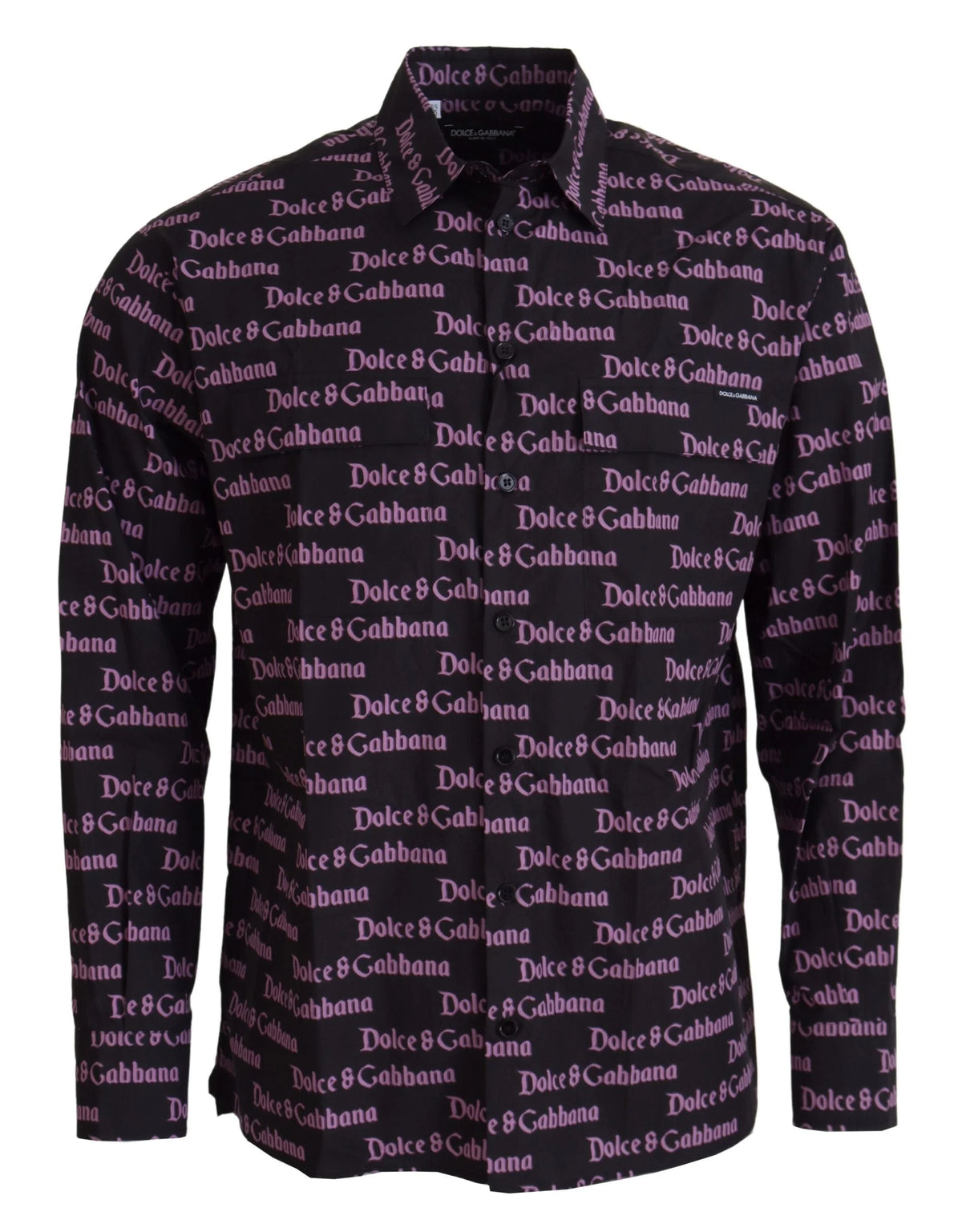 Dolce & Gabbana Black Purple Logo Slim Dress Formal Shirt - IT39 | S - Shirts