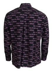 Dolce & Gabbana Black Purple Logo Slim Dress Formal Shirt - IT39 | S - Shirts