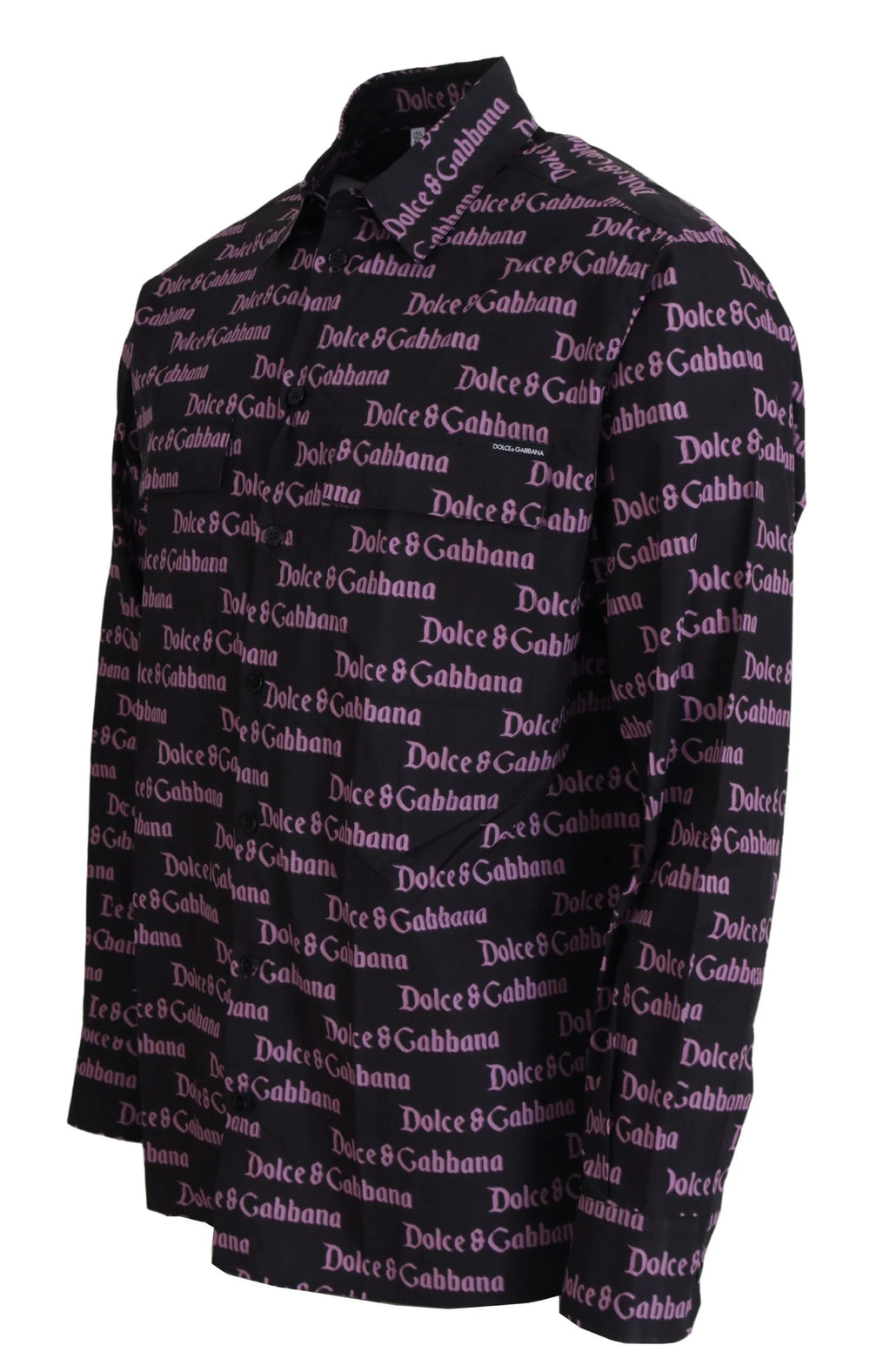 Dolce & Gabbana Black Purple Logo Slim Dress Formal Shirt - IT39 | S - Shirts