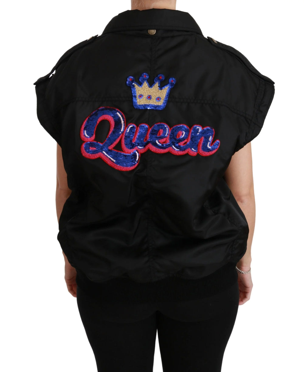 Dolce & Gabbana Black Queen Crown Sequined Bomber Jacket - IT36 | XS - Bomber Jackets