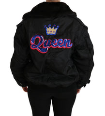 Dolce & Gabbana Black Queen Crown Sequined Bomber Jacket - IT36 | XS - Bomber Jackets