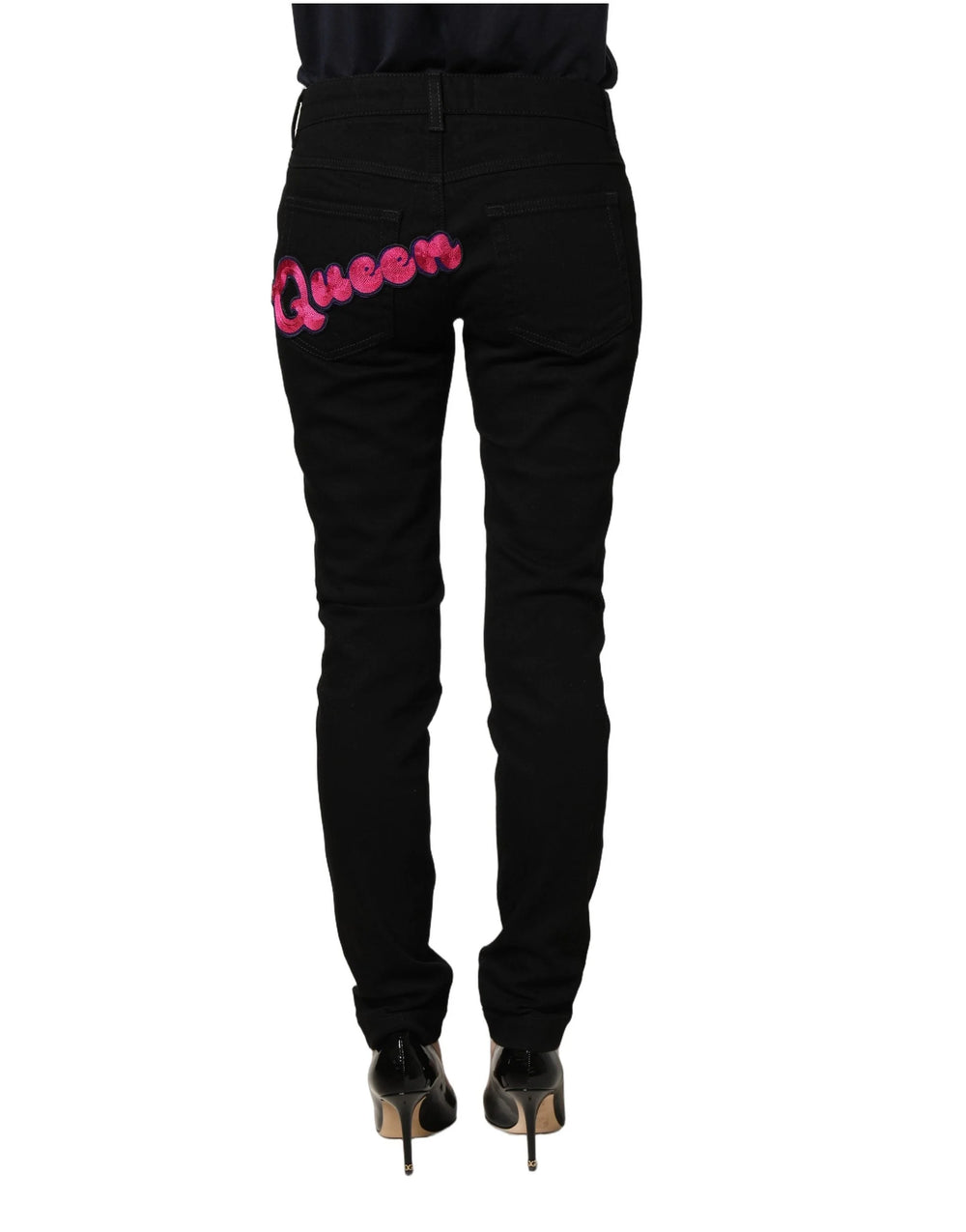 Dolce & Gabbana Black Queen Embroidery PRETTY Denim Jeans - IT36|XXS