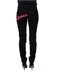 Dolce & Gabbana Black Queen Embroidery PRETTY Denim Jeans - IT36|XXS