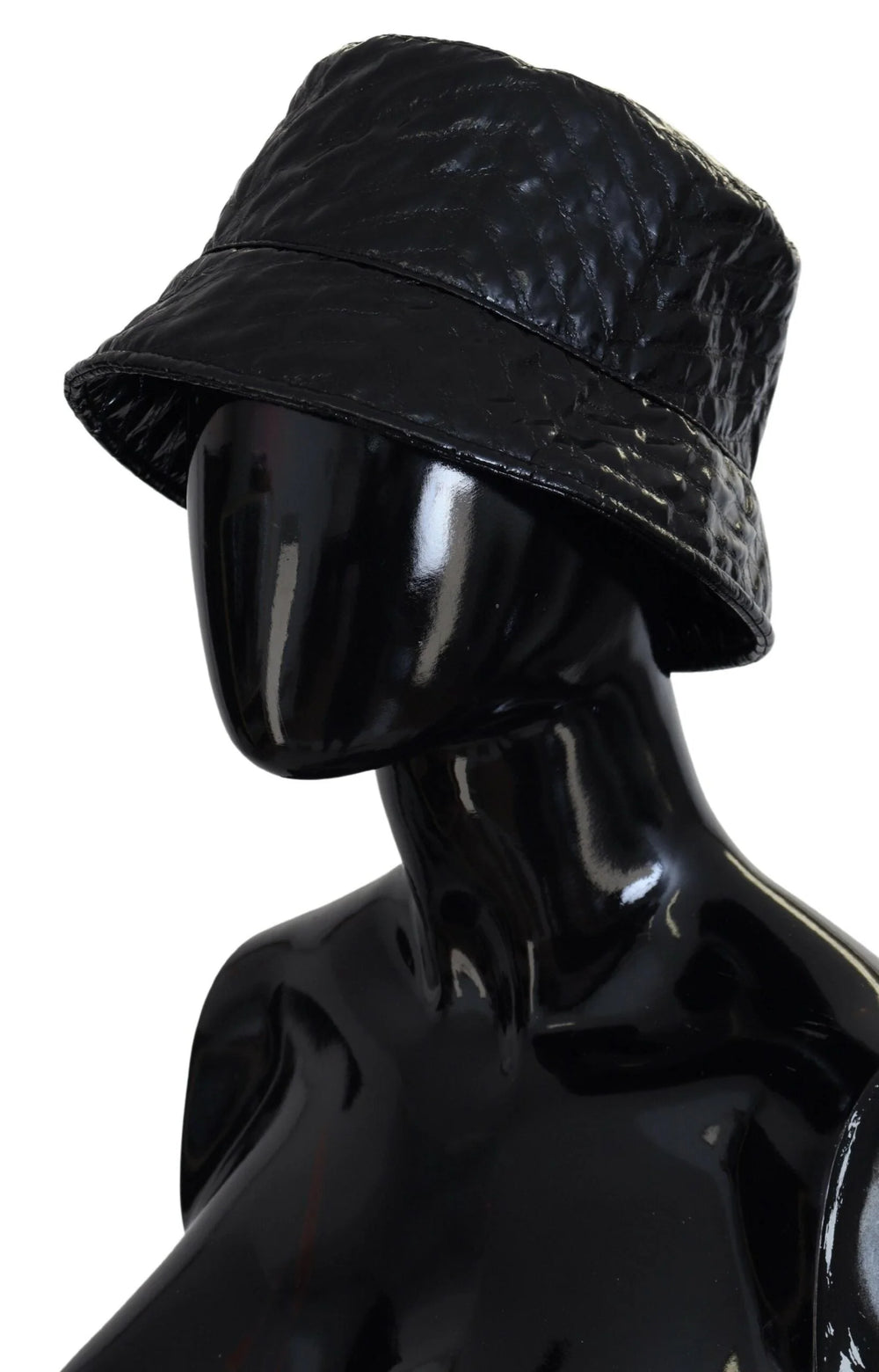 Dolce & Gabbana Black Quilted Faux Leather Women Bucket Cap Hat - 57 cm|S - Bucket Hats