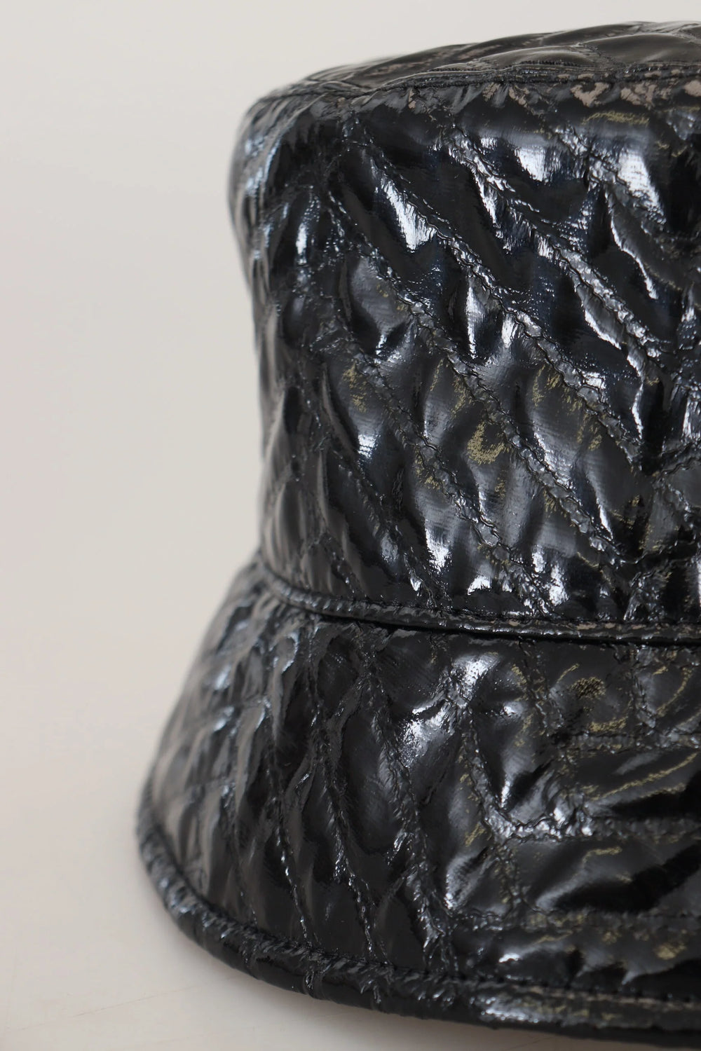 Dolce & Gabbana Black Quilted Faux Leather Women Bucket Cap Hat - 57 cm|S - Bucket Hats