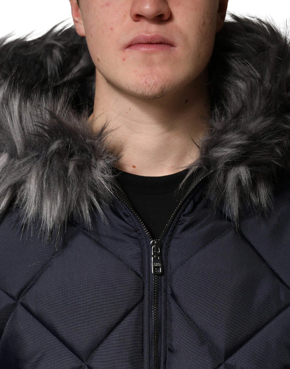 Dolce & Gabbana Black Quilted Fur Shearling Hooded Jacket
