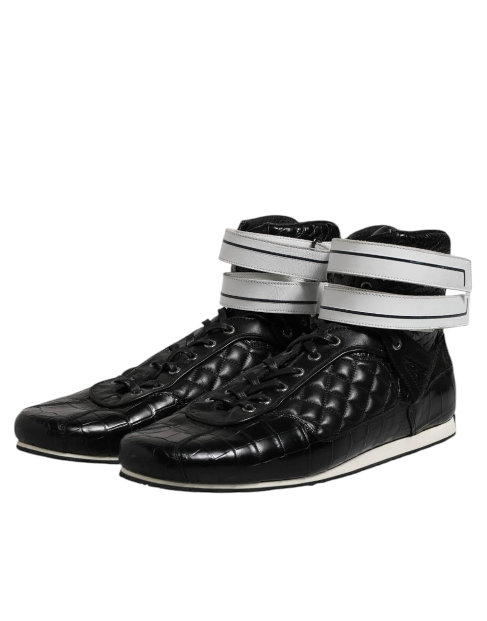 Dolce & Gabbana Black Quilted Leather Lace Up Sneakers Shoes - EU44/US11