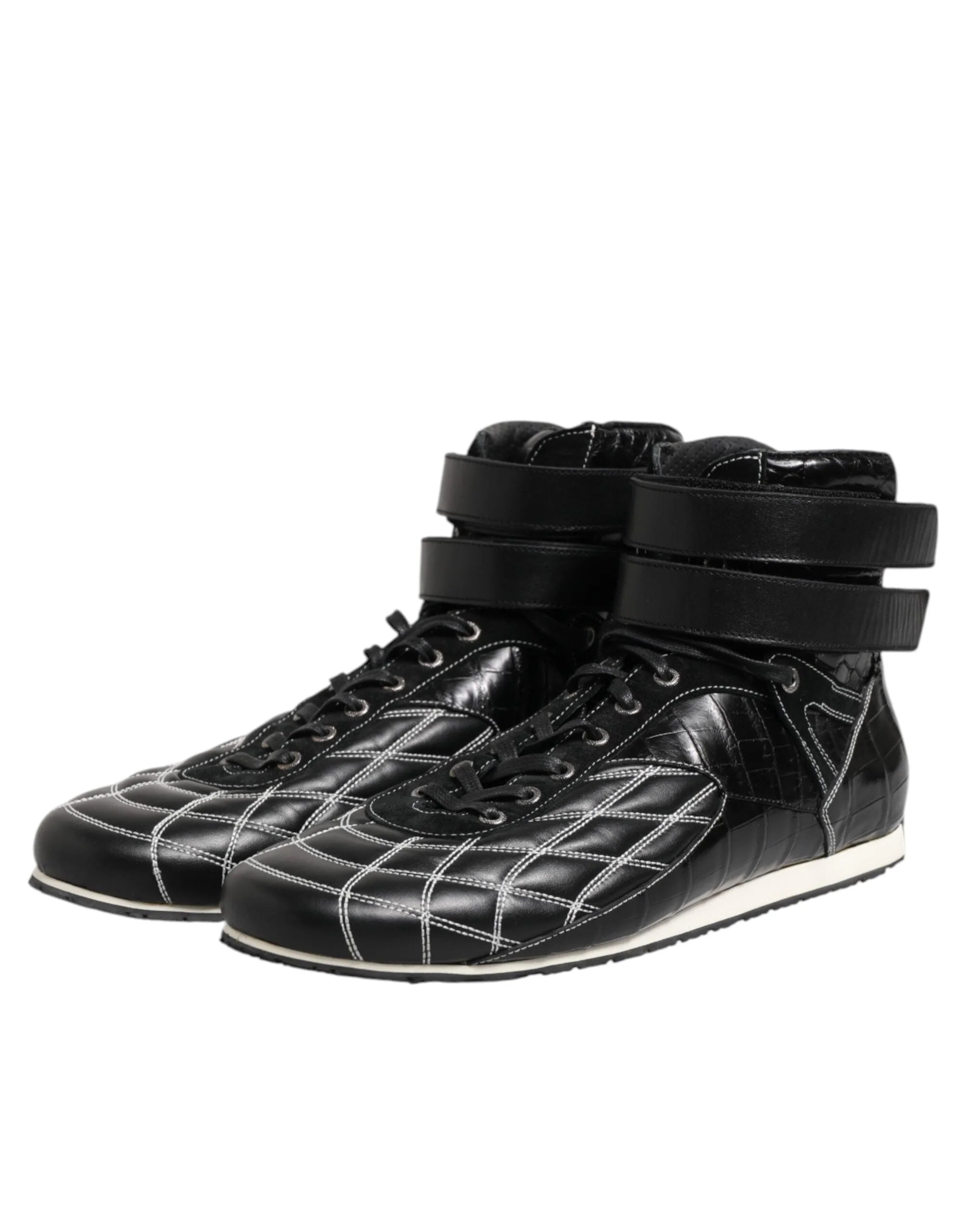 Dolce & Gabbana Black Quilted Leather Lace Up Sneakers Shoes - EU44/US11