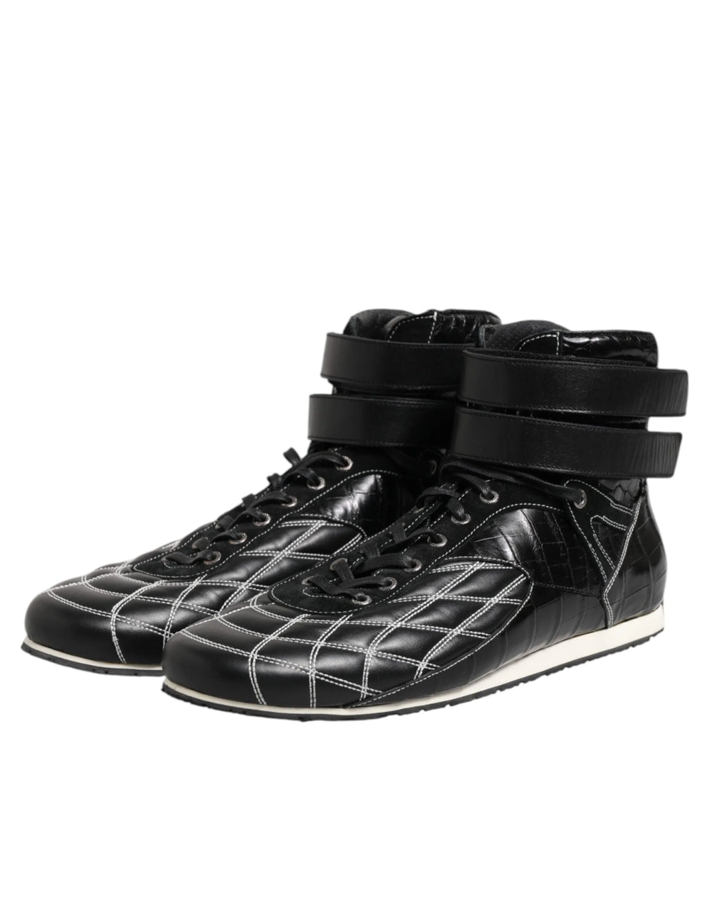 Dolce & Gabbana Black Quilted Leather Lace Up Sneakers Shoes - EU44/US11