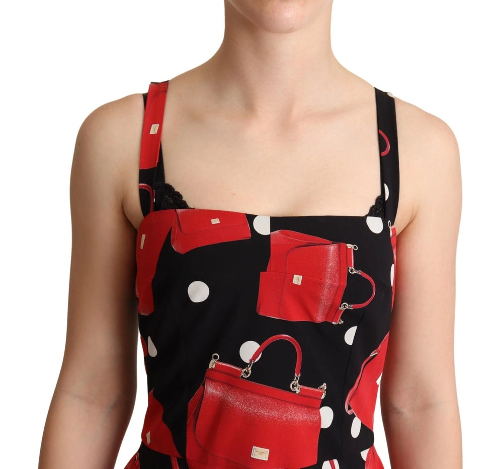 Dolce & Gabbana Black Red Bag Print A-line Mid Length Dress - Dresses