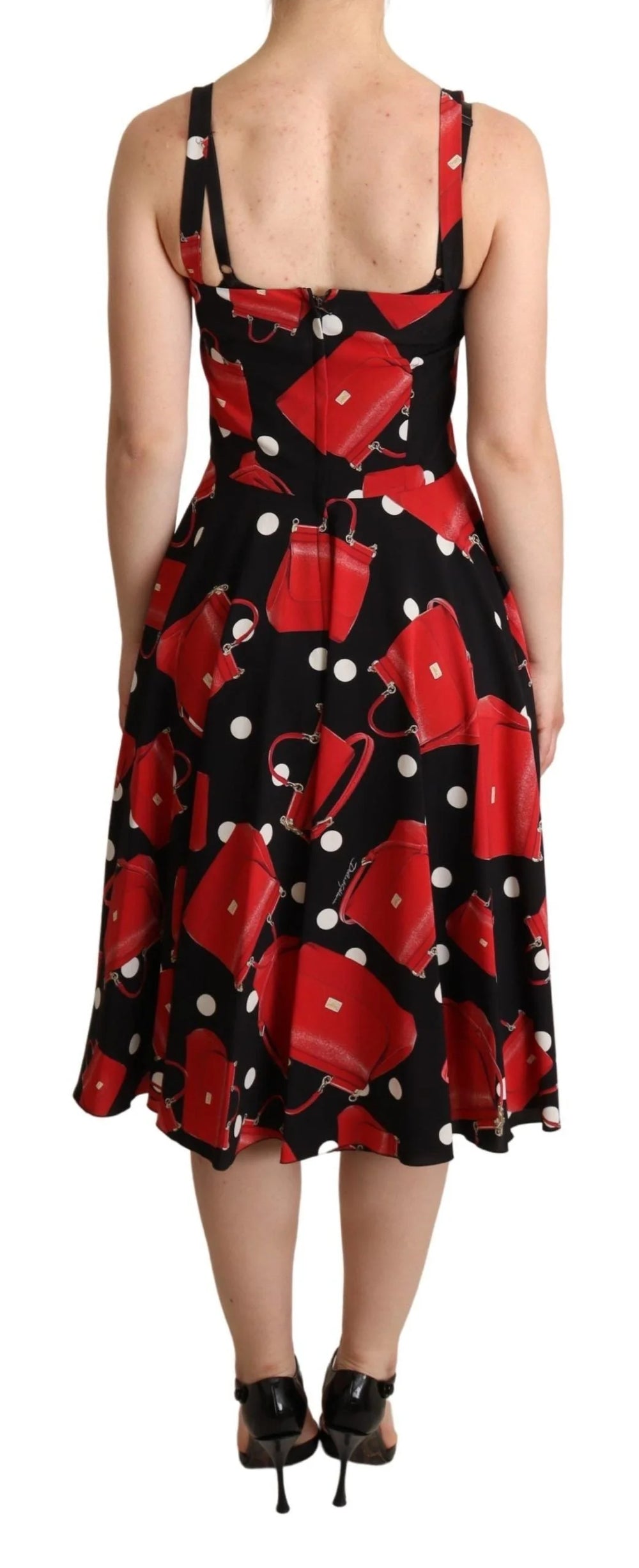 Dolce & Gabbana Black Red Bag Print A-line Mid Length Dress - Dresses