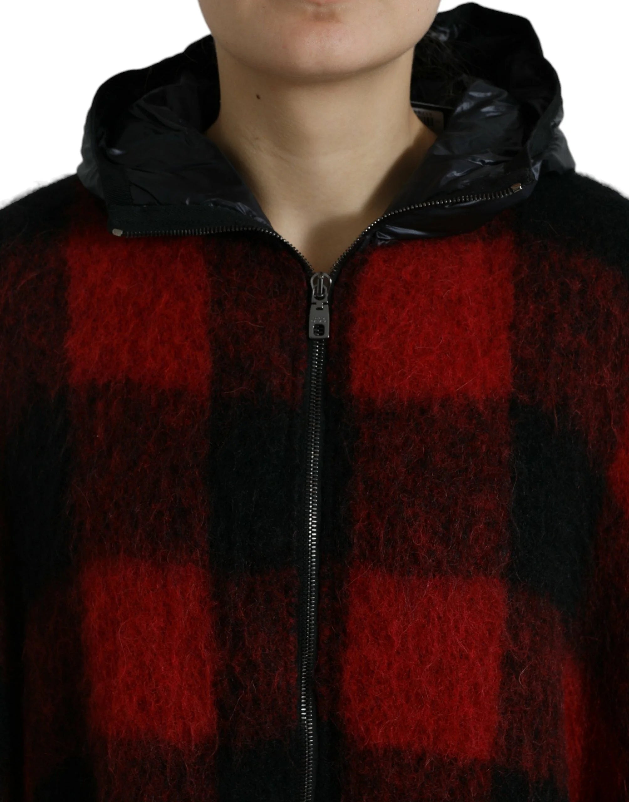 Dolce & Gabbana Black Red Buffalo Check Hooded Poncho Jacket - IT40|S - Capes