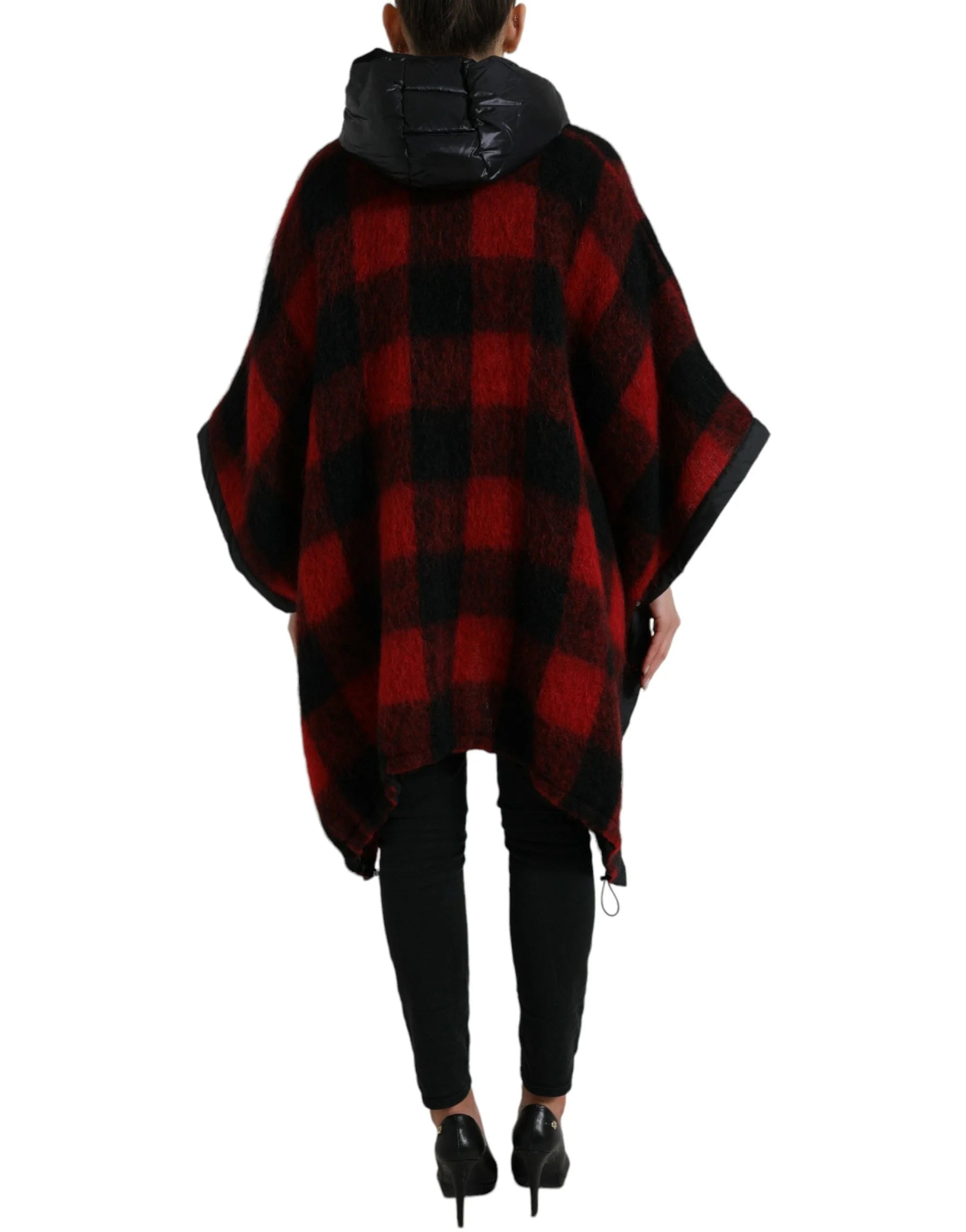 Dolce & Gabbana Black Red Buffalo Check Hooded Poncho Jacket - IT40|S - Capes