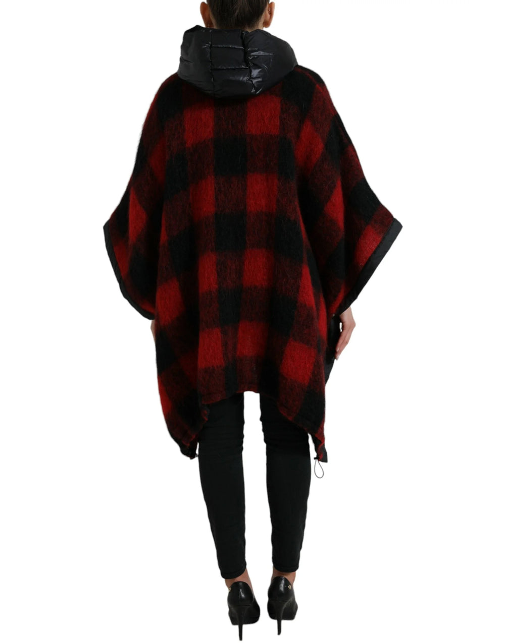 Dolce & Gabbana Black Red Buffalo Check Hooded Poncho Jacket - IT40|S - Capes