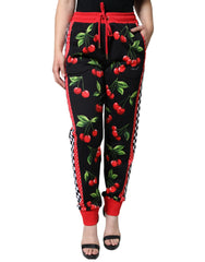Dolce & Gabbana Black Red Cherry Mid Waist Jogger Pants - IT46|XL - Joggers