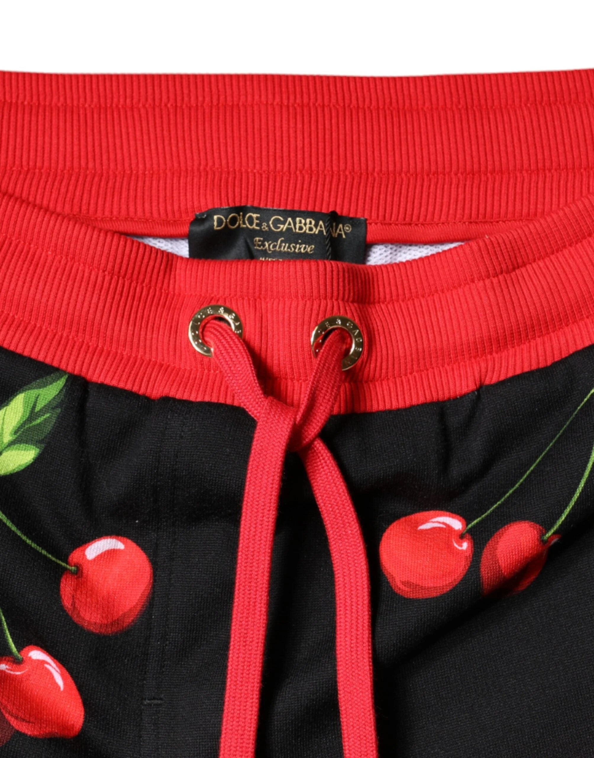 Dolce & Gabbana Black Red Cherry Mid Waist Jogger Pants - IT46|XL - Joggers