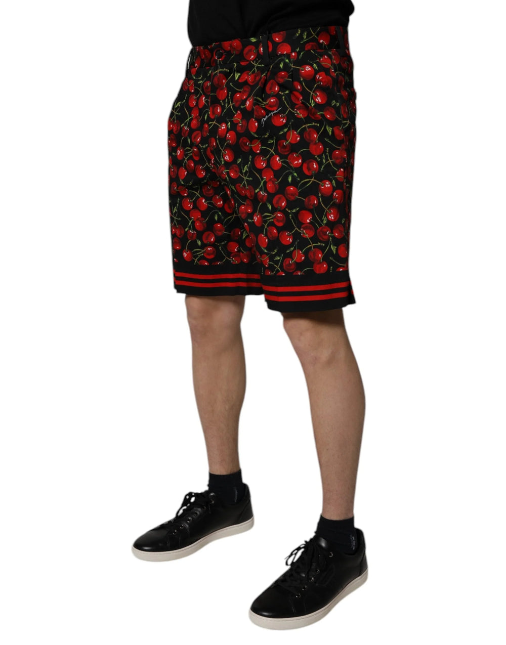 Dolce & Gabbana Black Red Cherry Print Bermuda Cotton Shorts - IT48 | M - Bermudas