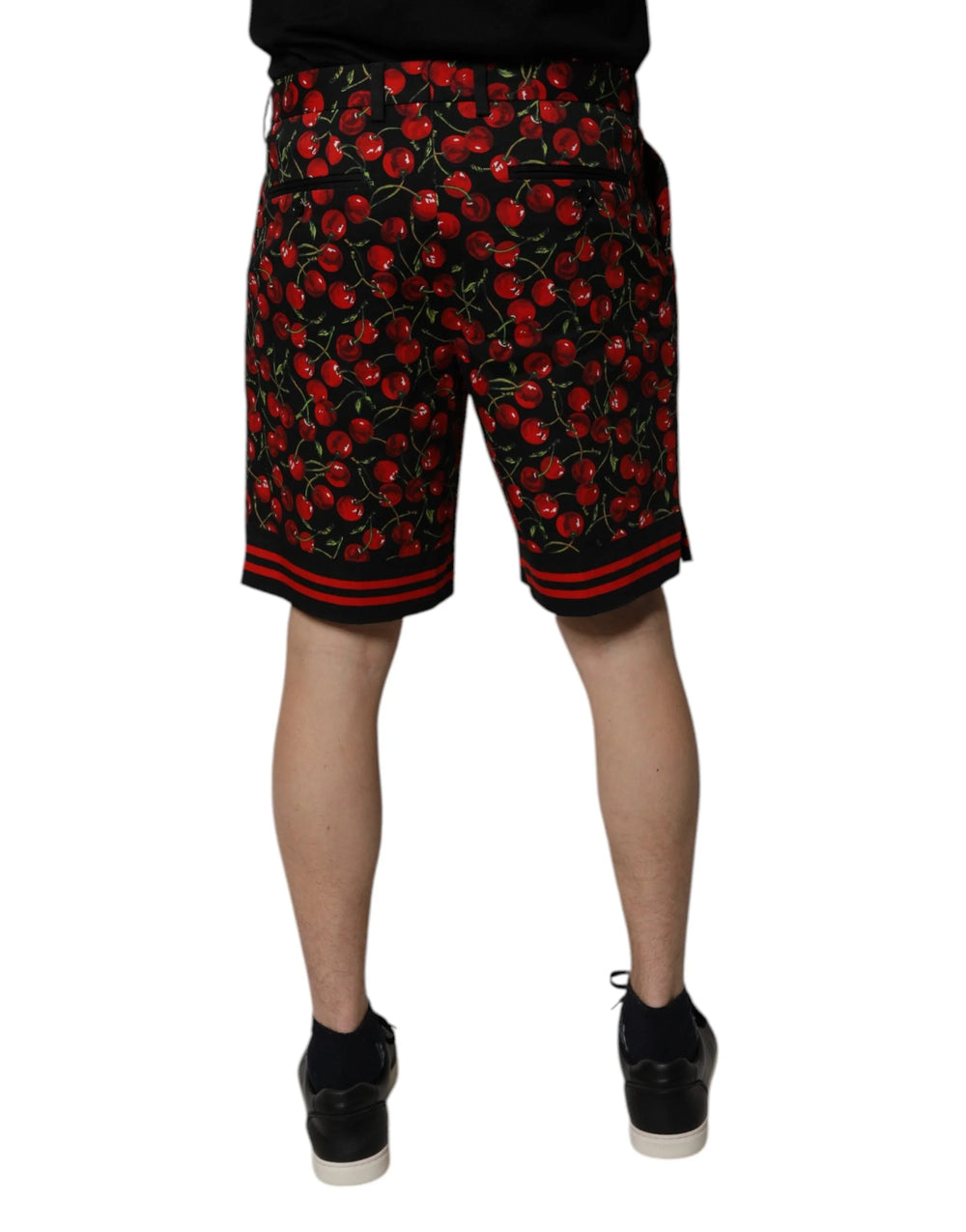 Dolce & Gabbana Black Red Cherry Print Bermuda Cotton Shorts - IT48 | M - Bermudas
