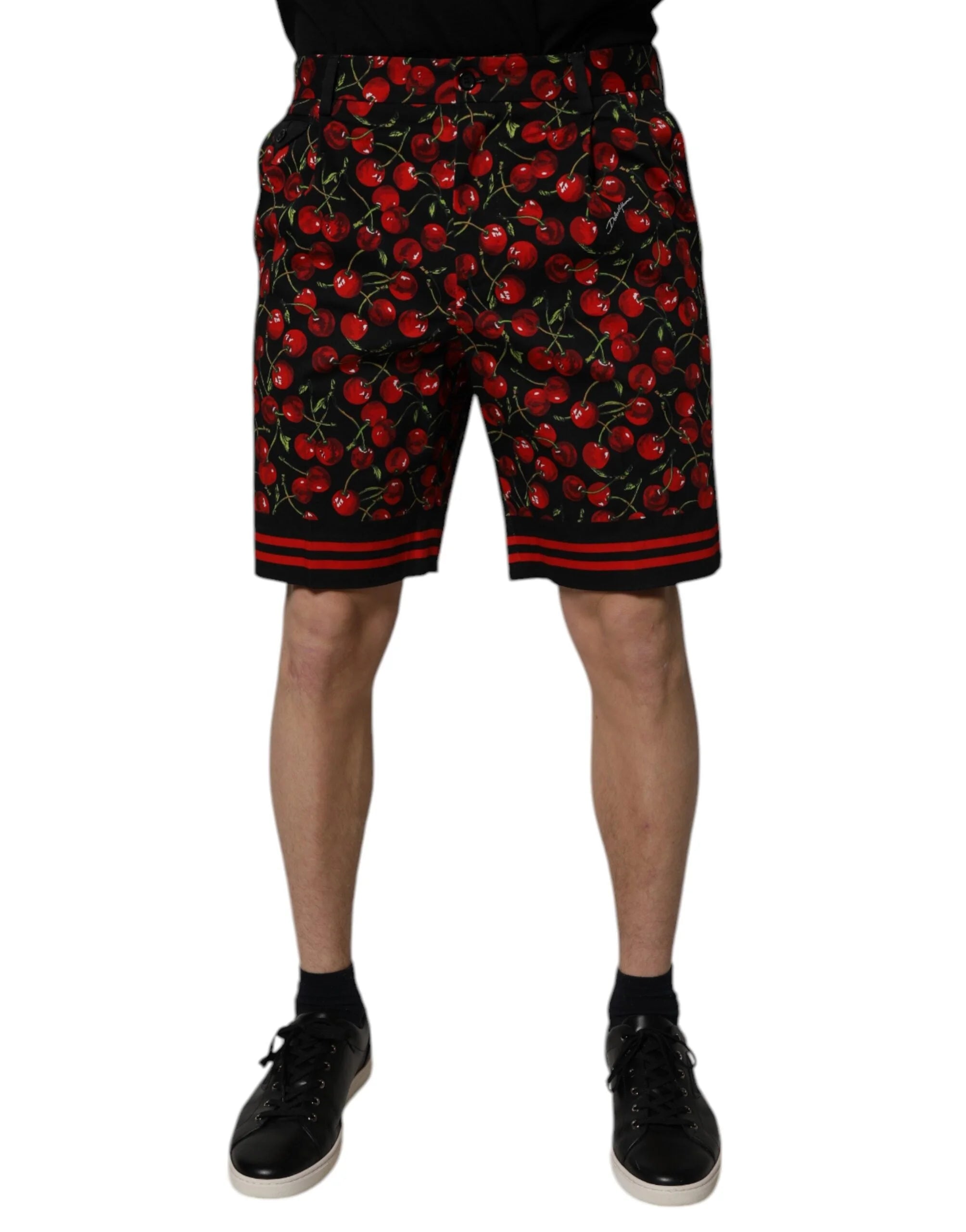 Dolce & Gabbana Black Red Cherry Print Bermuda Cotton Shorts - IT48 | M - Bermudas