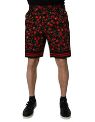 Dolce & Gabbana Black Red Cherry Print Bermuda Cotton Shorts - IT48 | M - Bermudas