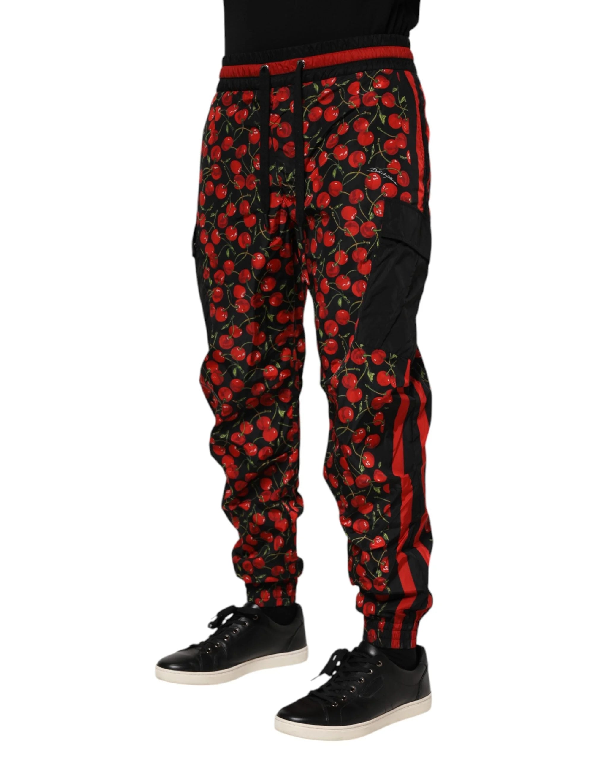 Dolce & Gabbana Black Red Cherry Print Men Sweatpants Pants - IT48 | M - Joggers