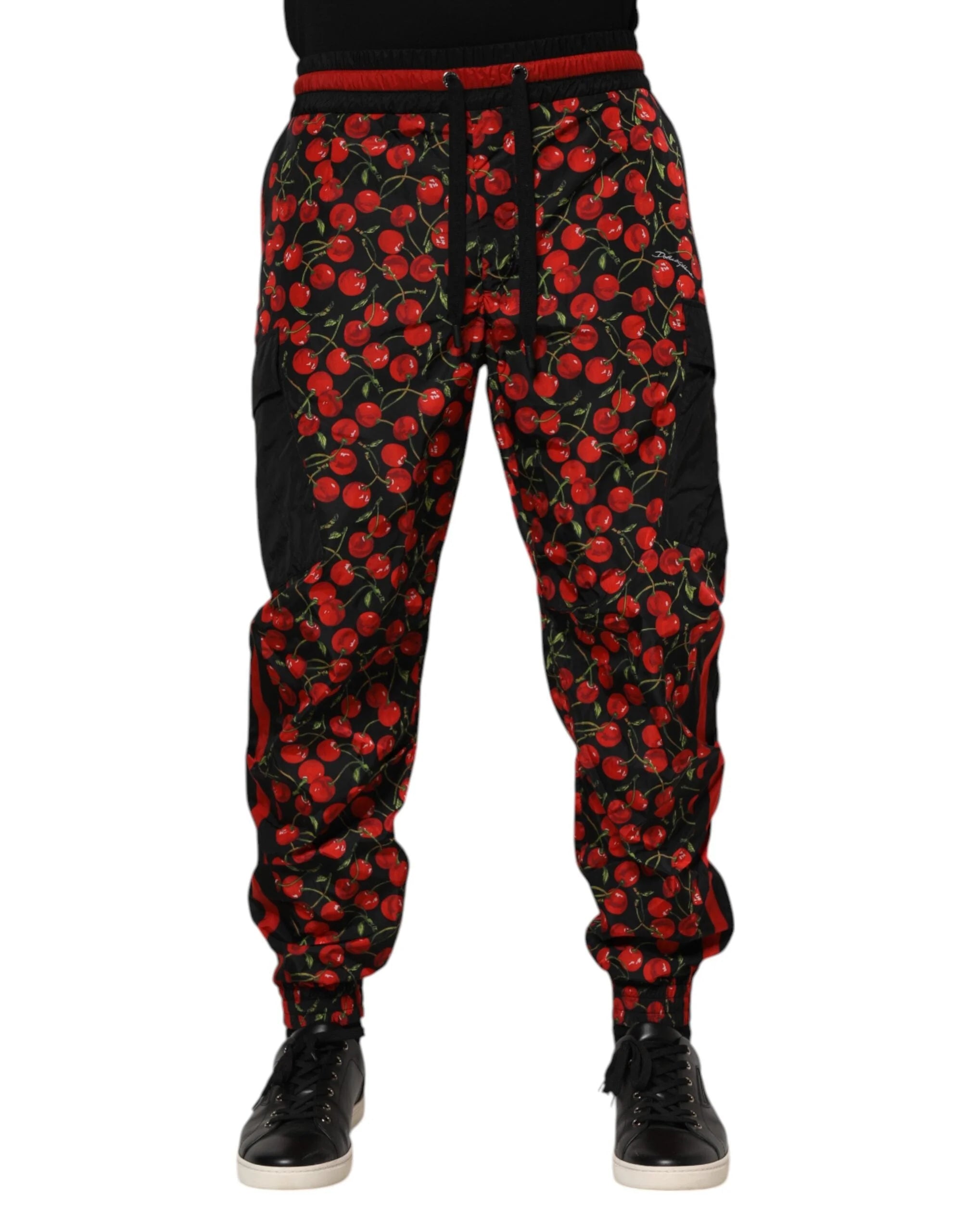 Dolce & Gabbana Black Red Cherry Print Men Sweatpants Pants - IT48 | M - Joggers