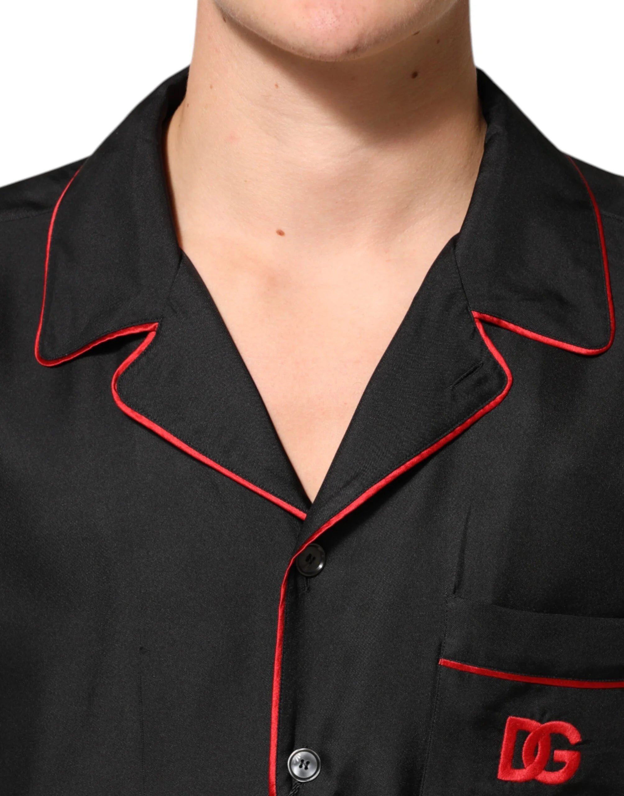 Dolce & Gabbana Black Red Contrast Trim Silk Casual Shirt - IT40 | M - Shirts
