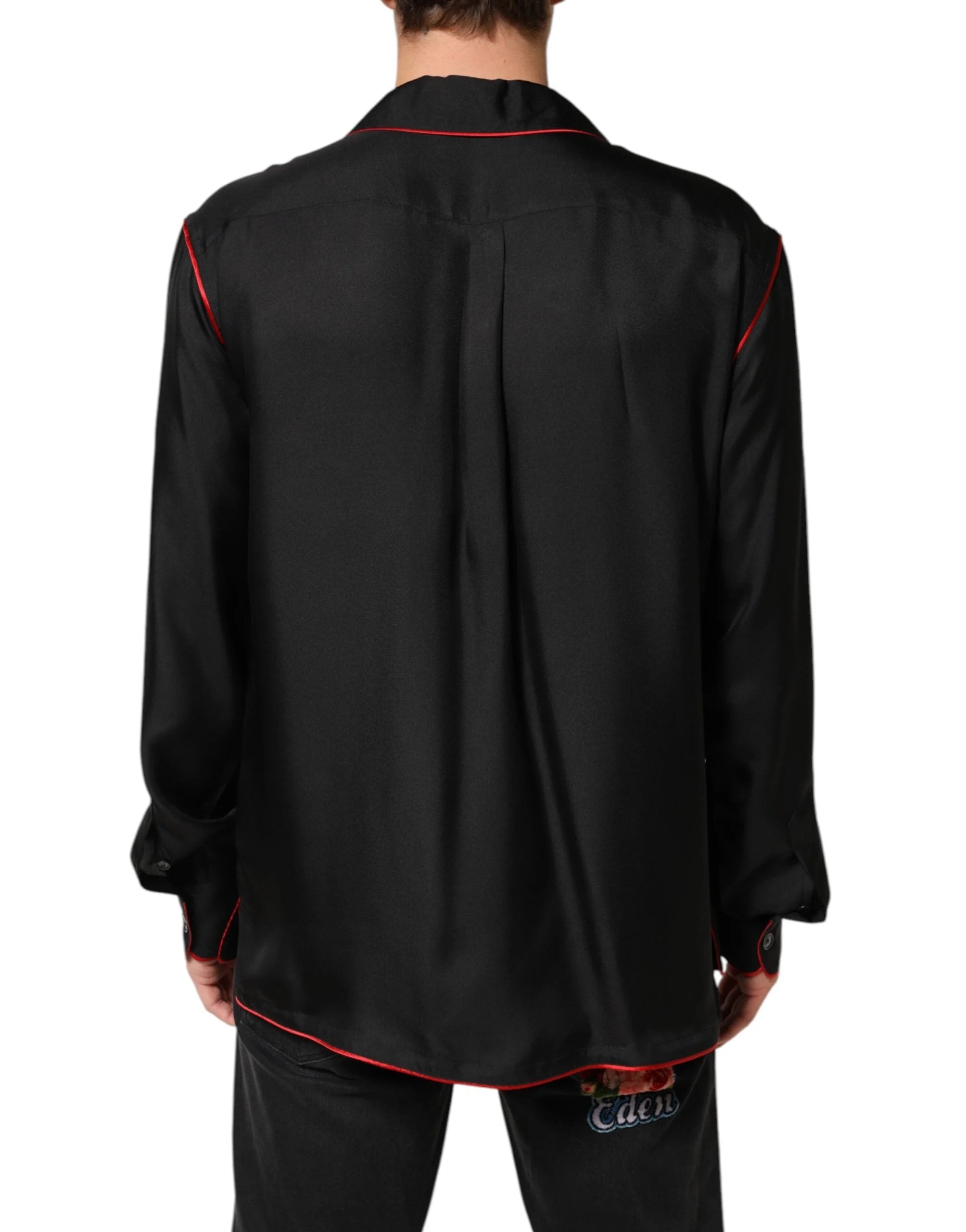 Dolce & Gabbana Black Red Contrast Trim Silk Casual Shirt - IT40 | M - Shirts