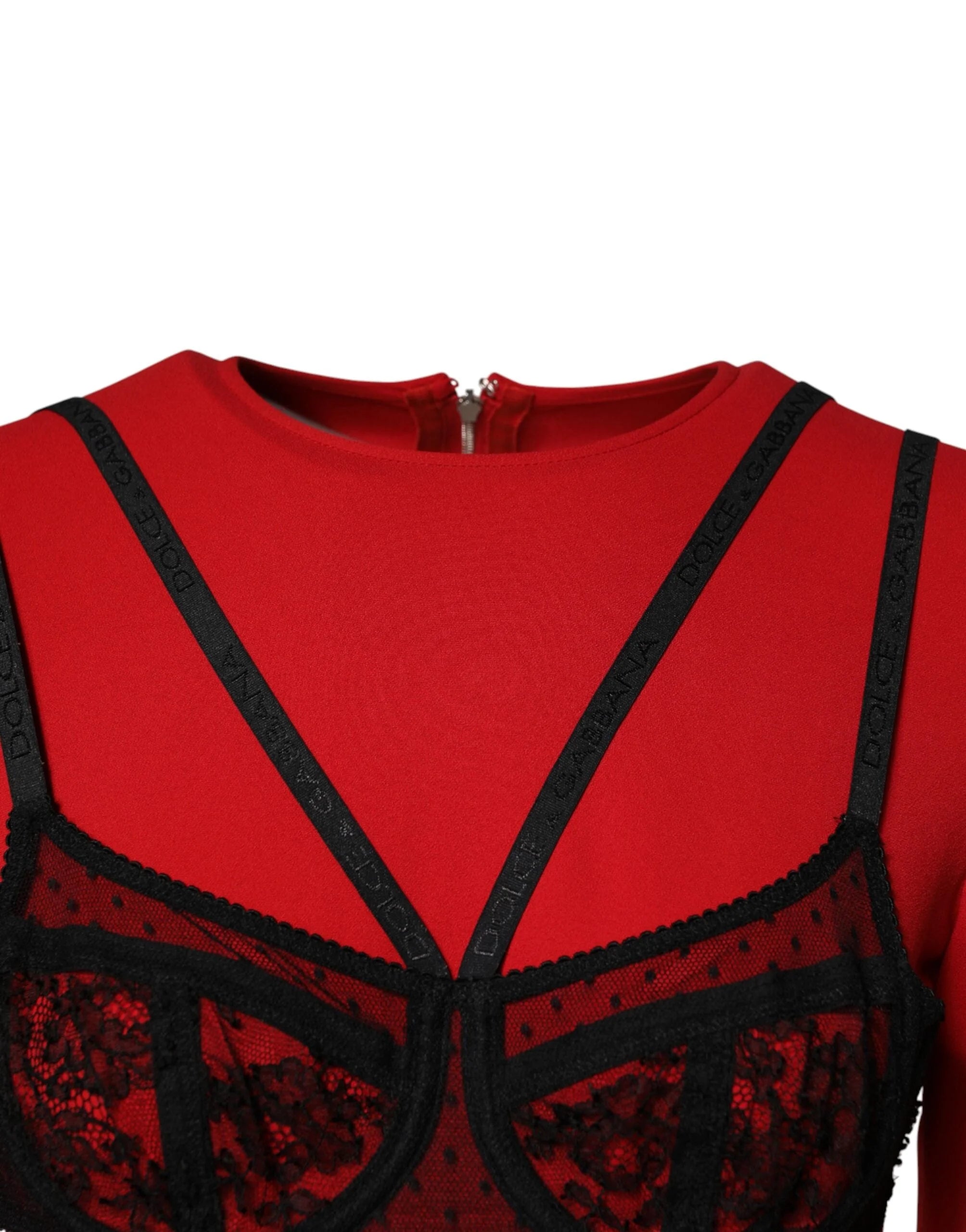 Dolce & Gabbana Black Red Contrasting Bra Cady Midi Dress - IT40|S