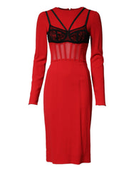 Dolce & Gabbana Black Red Contrasting Bra Cady Midi Dress - IT40|S
