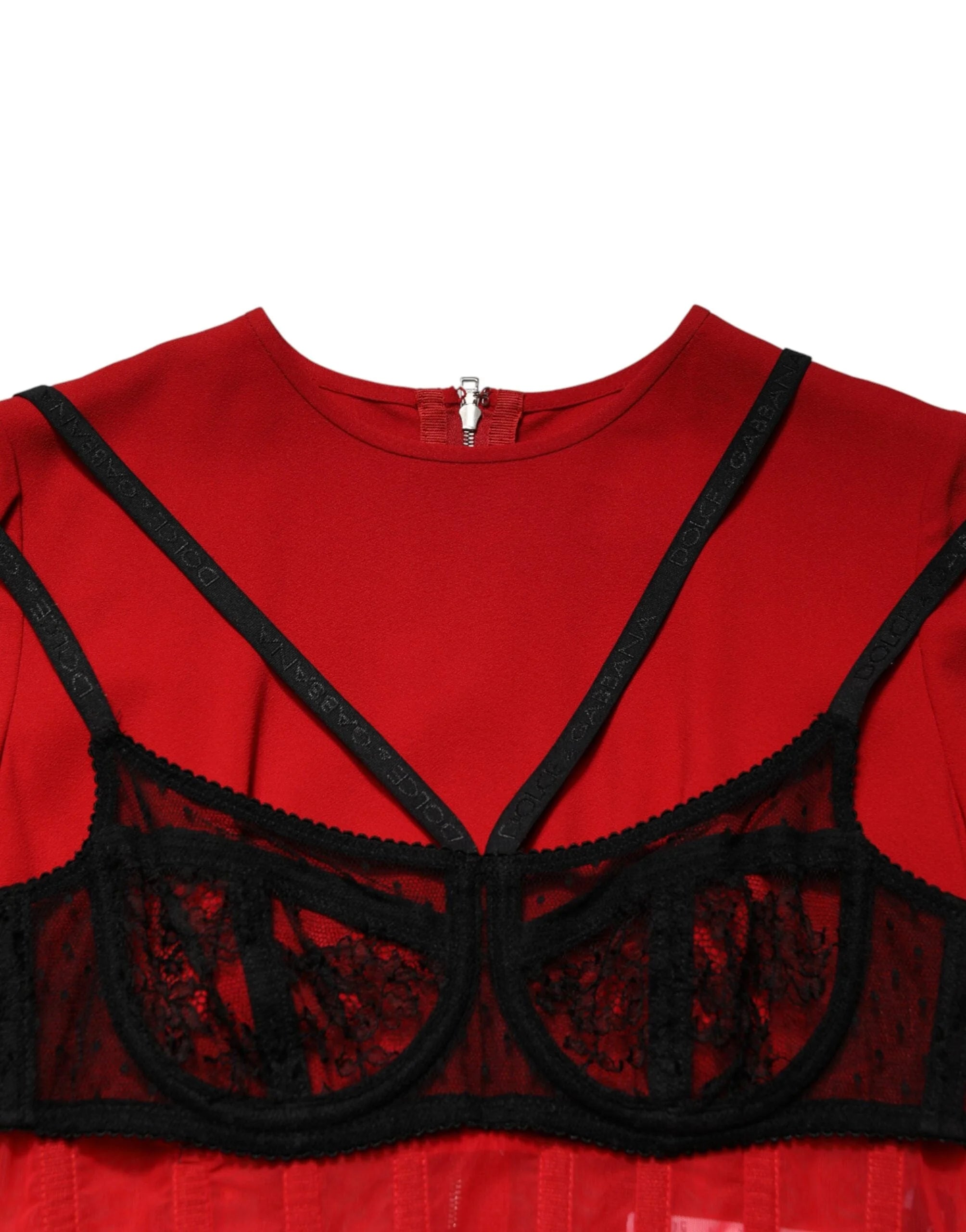 Dolce & Gabbana Black Red Contrasting Bra Cady Midi Dress - IT40|S