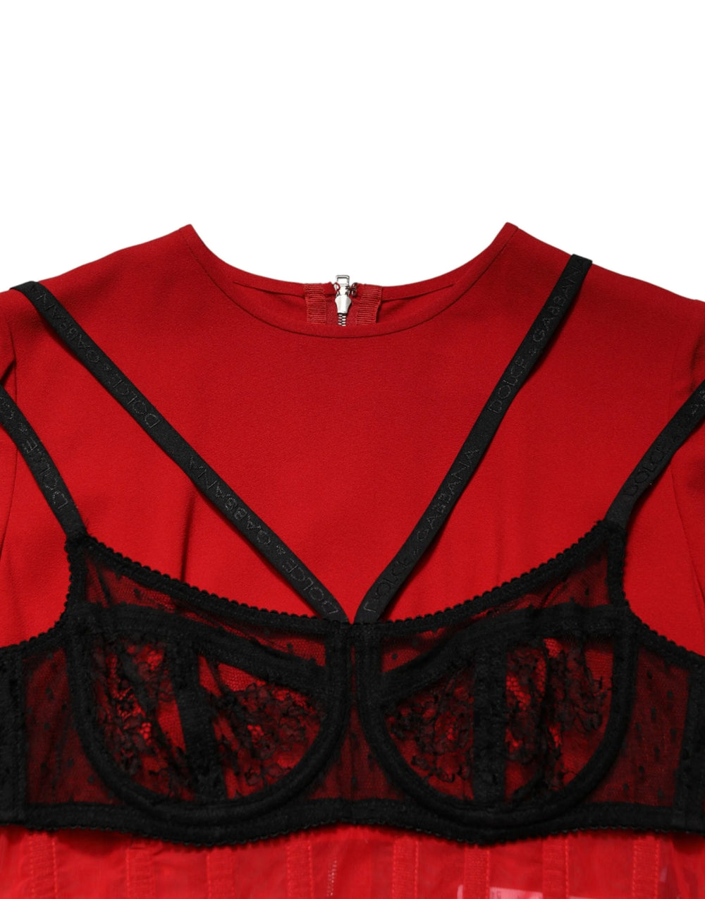 Dolce & Gabbana Black Red Contrasting Bra Cady Midi Dress - IT40|S