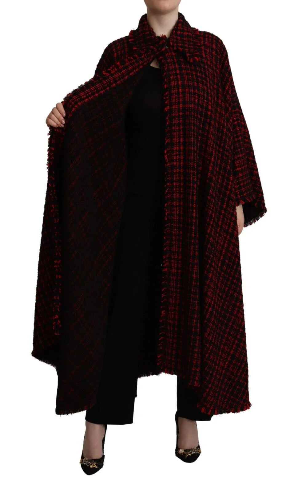 Dolce & Gabbana Black Red Cotton Checkered Over Coat Jacket - IT40|S - Overcoats