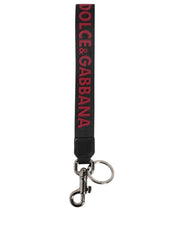 Dolce & Gabbana Black Red DG Logo Polyester Silver Men Keychain Keyring - Keychains