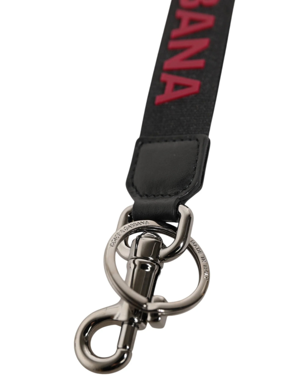 Dolce & Gabbana Black Red DG Logo Polyester Silver Men Keychain Keyring - Keychains