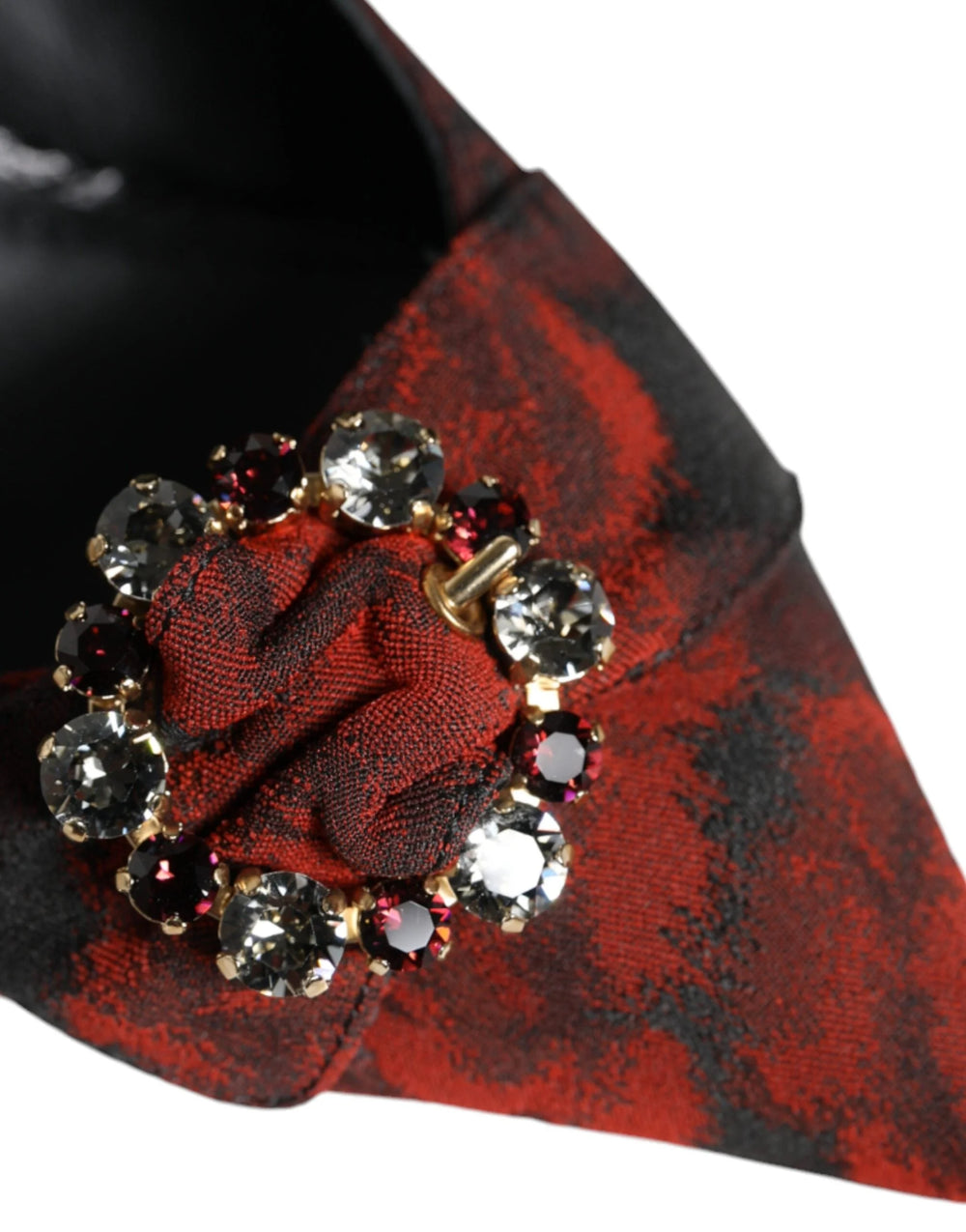 Dolce & Gabbana Black Red Floral Crystal Heel Slingback Shoes - Heels