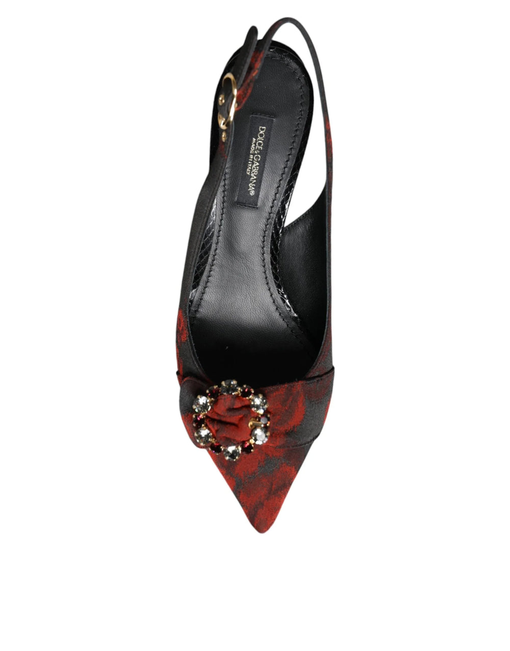 Dolce & Gabbana Black Red Floral Crystal Heel Slingback Shoes - Heels
