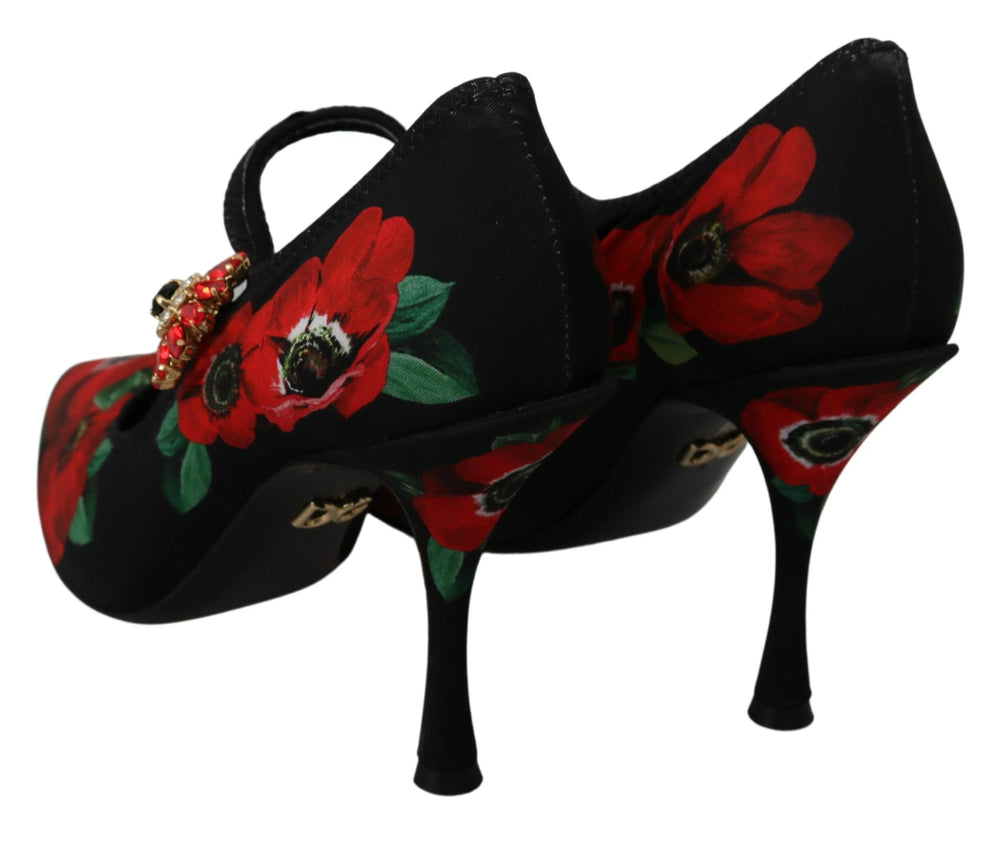 Dolce & Gabbana Black Red Floral Mary Janes Pumps Shoes - EU36/US5.5 - Heels