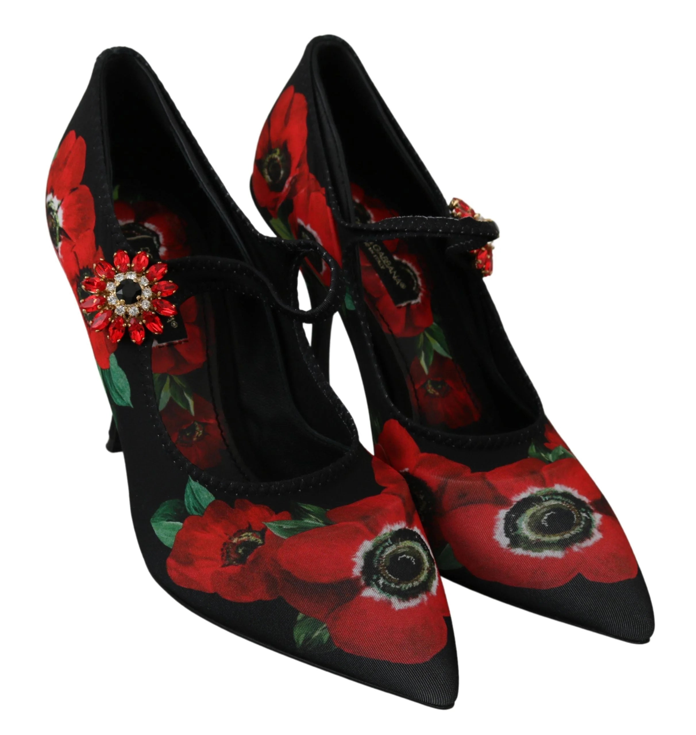Dolce & Gabbana Black Red Floral Mary Janes Pumps Shoes - EU36/US5.5 - Heels