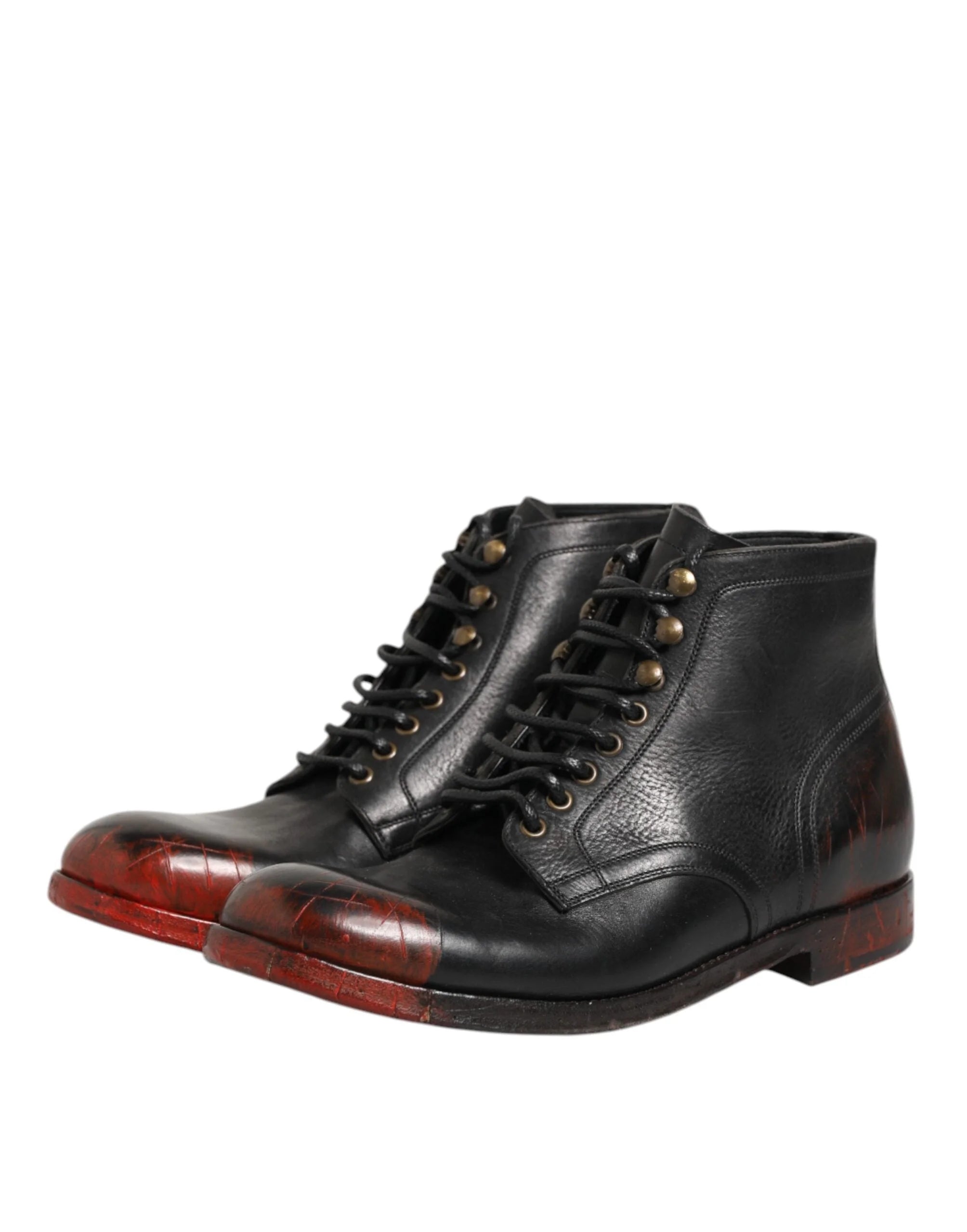 Dolce & Gabbana Black Red Lace Up Short Ankle Boot Shoes - EU41.5/US8.5