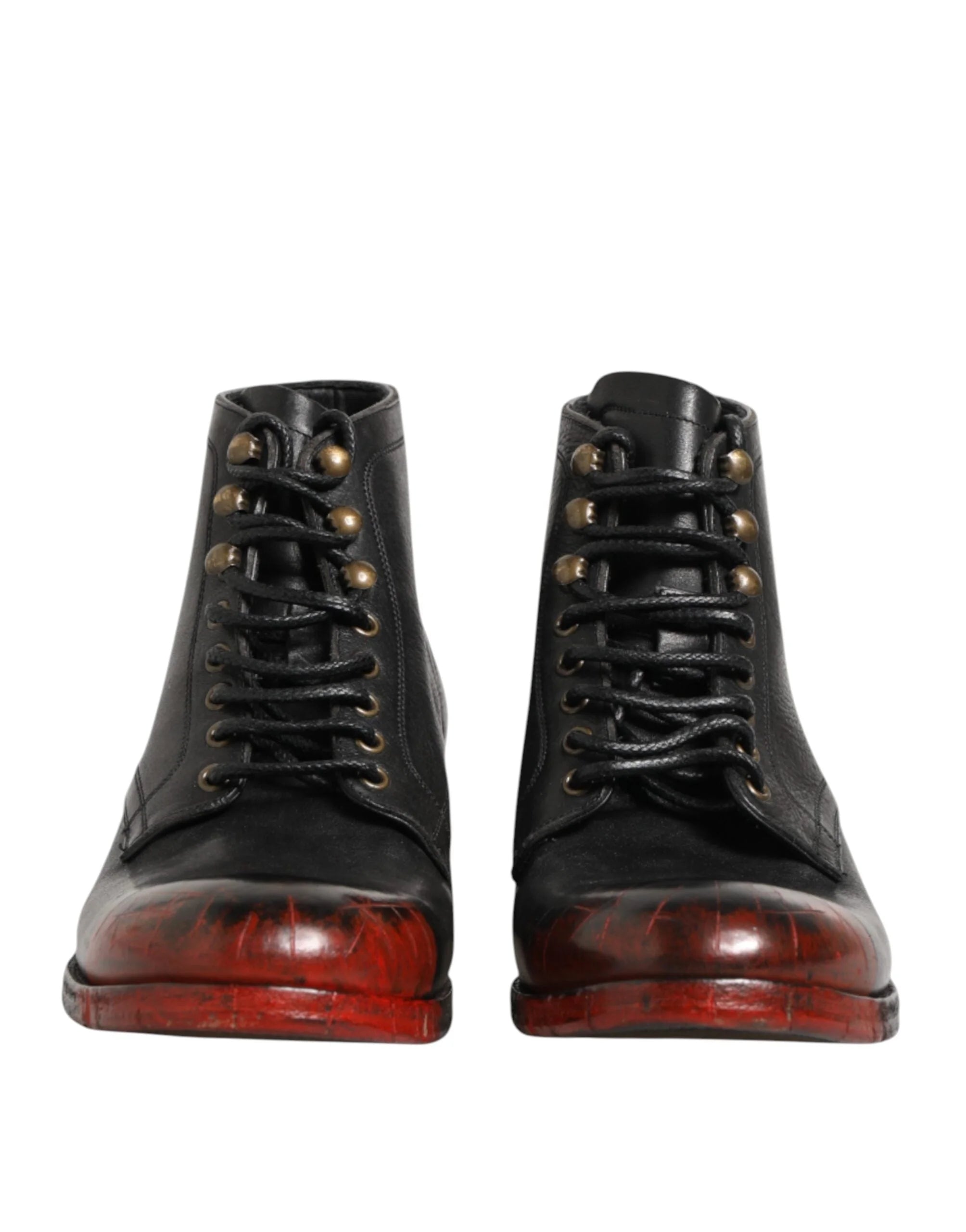 Dolce & Gabbana Black Red Lace Up Short Ankle Boot Shoes - EU41.5/US8.5