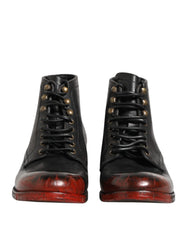 Dolce & Gabbana Black Red Lace Up Short Ankle Boot Shoes - EU41.5/US8.5