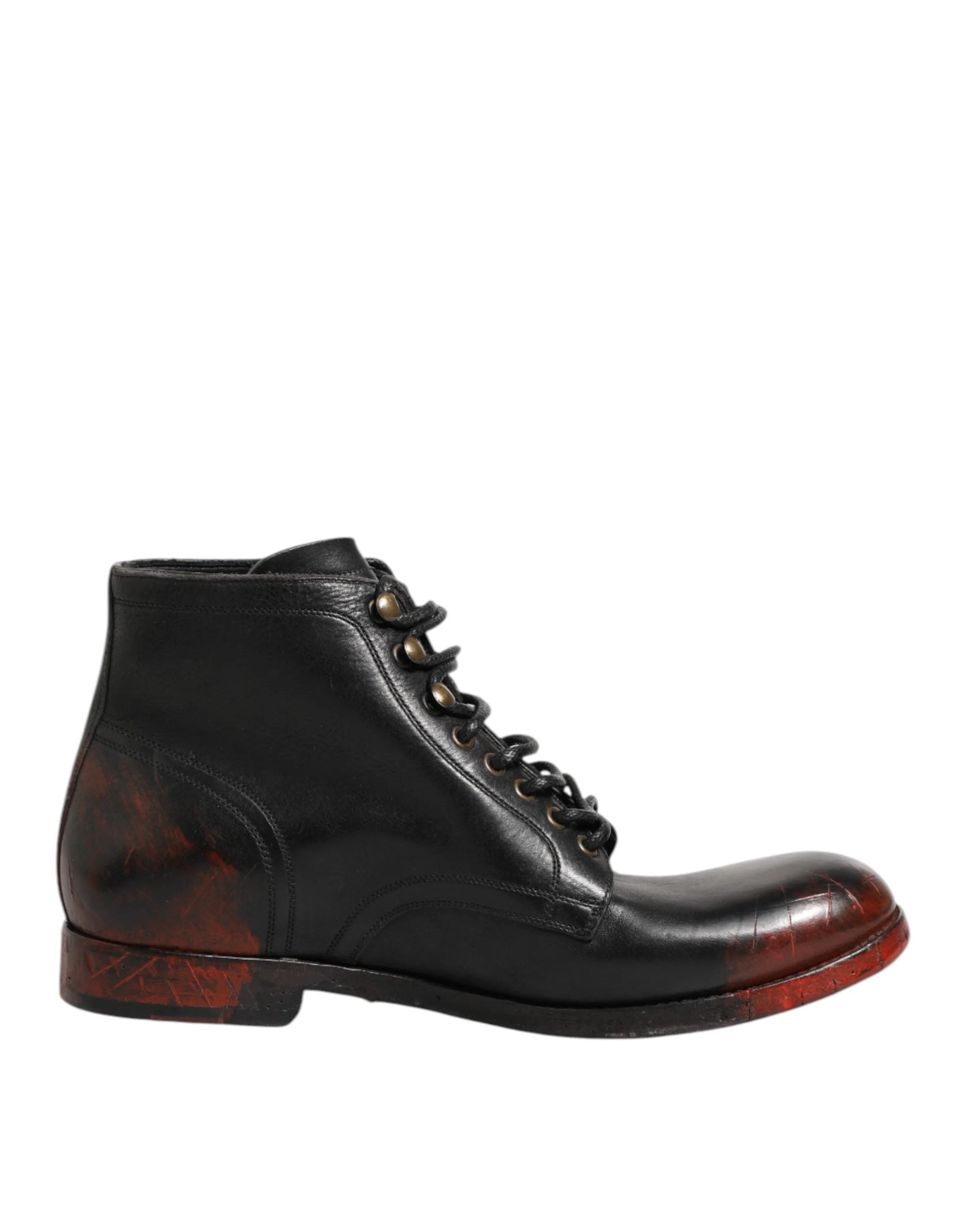 Dolce & Gabbana Black Red Lace Up Short Ankle Boot Shoes - EU41.5/US8.5